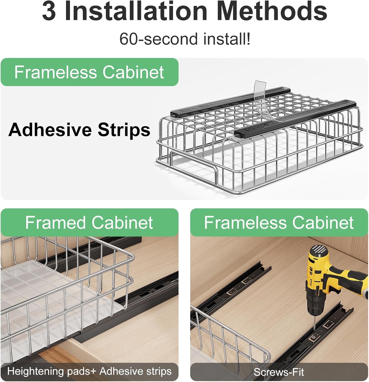 Pull Out Cabinet Organizer by Regine Switzerland - Stainless Steel 2-Pack Drawer with Silent Slides | Ideal for Kitchen, Pantry & Bathroom