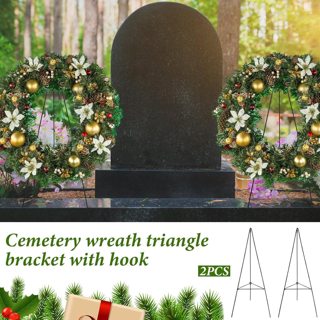 Soaoo Christmas Wreath Stand - Metal Easel for Cemetery Grave Flower Holder | 30-Inch Gravestone Decor