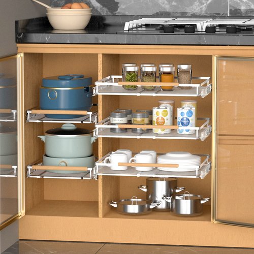 KIKIBRO Pull Out Drawer Cabinet Organizer, Expandable Slide Out Storage Shelves - Heavy Duty, Durable and Smooth Slide-Out, 23" x 40" Wide x 22.5" Deep, 1 Pack
