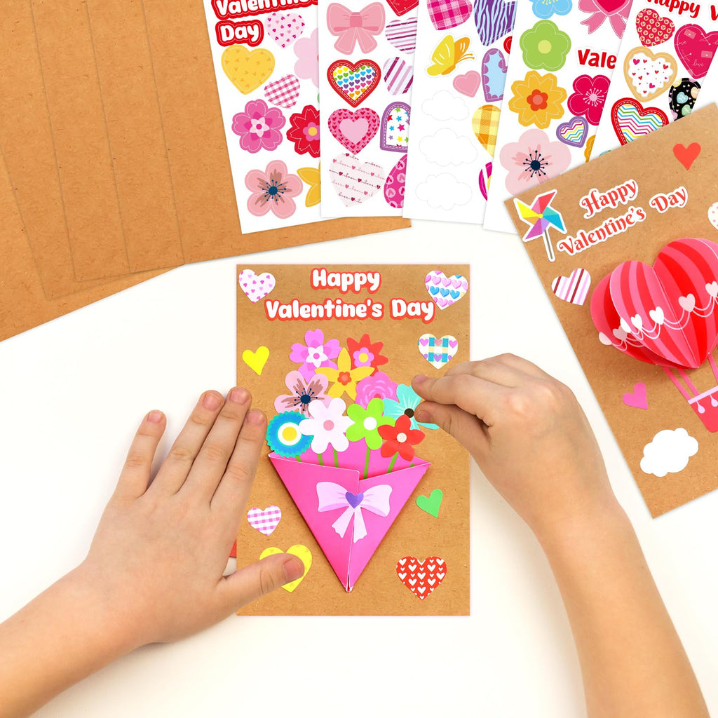 ceiba tree Valentine's Day Crafts for Kids Cards Making Kits DIY 3D Hot Air Balloon Bouquet Greeting Card with Cutouts Sticker and Envelopes Bulk for Classroom Activities Party Favors