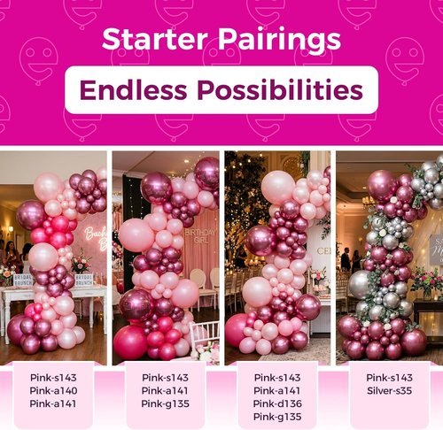 Bezente Metallic Hot Pink Latex Party Balloons - 100 Pack of 12-Inch Round Helium Balloons for Celebrations