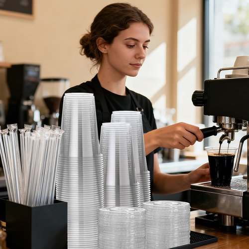 cundao 100 Pack 16 oz Clear Plastic Cups with Lids and Straws, [Leak-Proof & Crack-Resistant] Disposable Iced Coffee Cups for Smoothies, Bubble Tea, Juice and Cold Drinks, BPA Free
