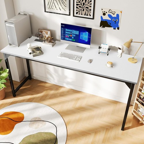 DUMOS 63-Inch Computer Desk - Modern Home Office Study Table with Triangular Reinforcement | White Wood Finish