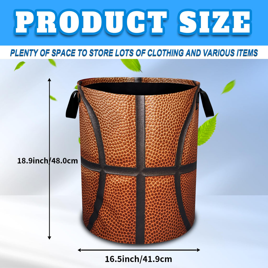 Basketball Laundry Basket Ball Texture Oxford Cloth Laundry Hamper With Handle Foldable Portable Clothes Storage Basket 18.9 X 16.5 Inch Storage Bag For Laundry Room/Bathroom/Bedroom/Dormitories