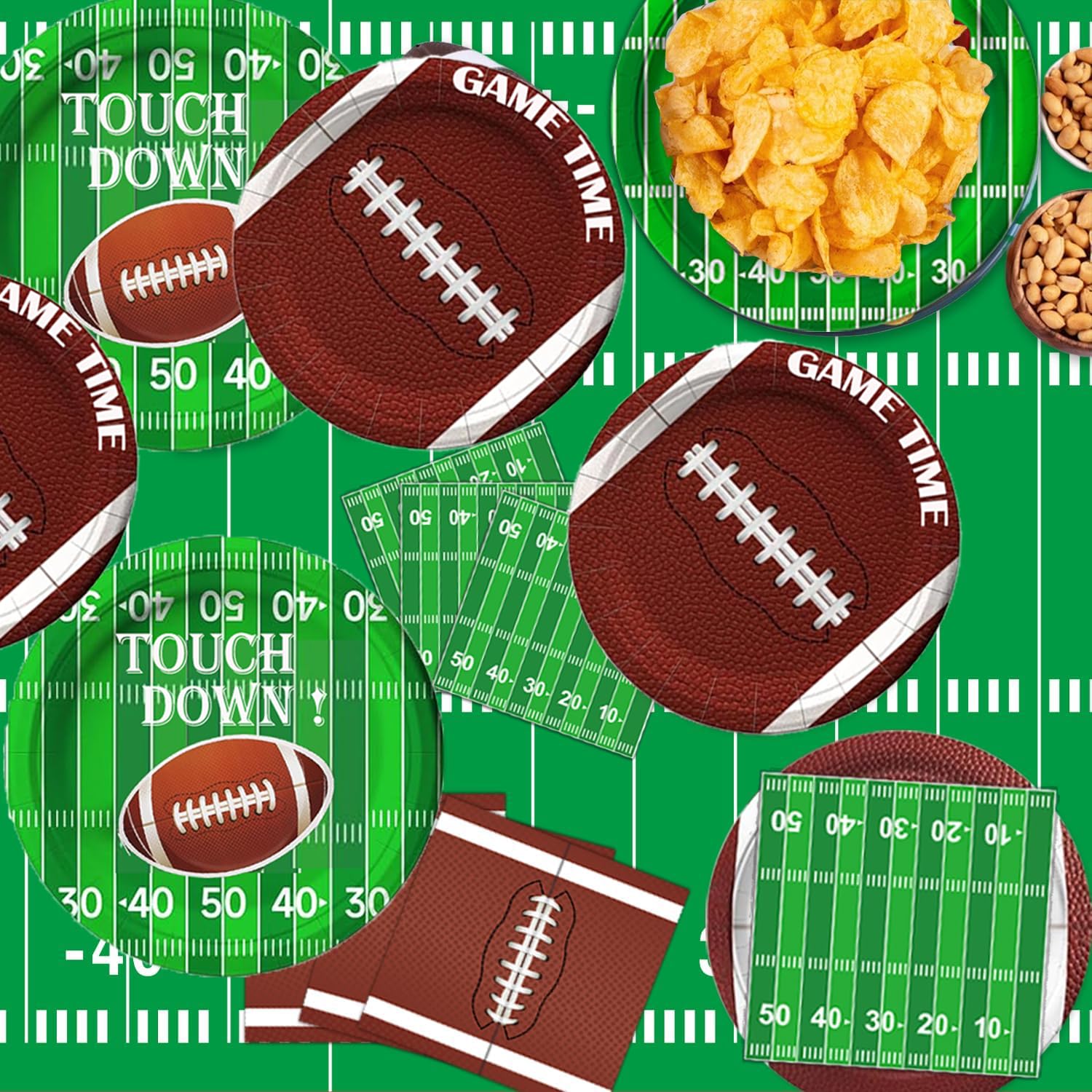 Football Party Decorations, Football Party Supplies Set Disposable Footballs Plates Tablecloth Napkins and Banner, Footballs Birthday Party Decorations