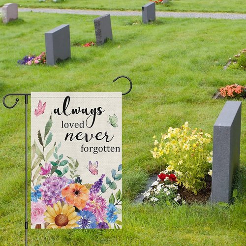 Heyfibro Memorial Garden Flag - Double-Sided Burlap Butterfly Design | 12x18 Sympathy Decor