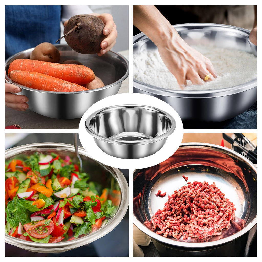 Domensi Set of 3 Extra Large Stainless Steel Mixing Bowls Large Mixing Container Easy to Clean, Nesting Bowls for Space Saving Storage for Cooking, Baking(201 Stainless Steel,13, 16, 20 Quart)