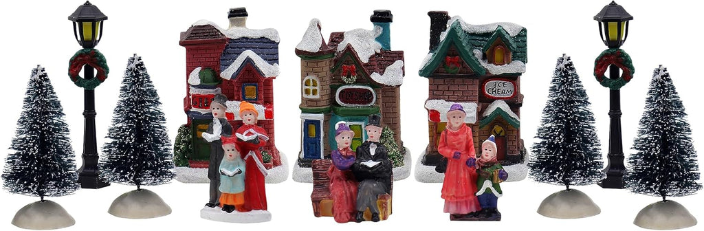 Resin Christmas Village Set - Charming Figurines, Houses & Accessories for Festive Indoor Decor