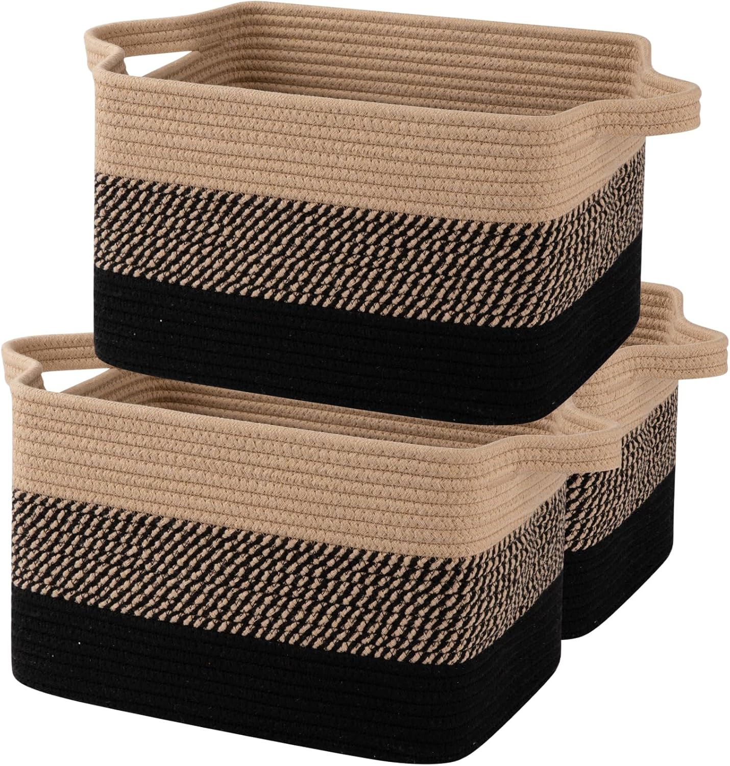 OIAHOMY Woven Storage Baskets - Cotton Rope Baskets for Toys & Towels | Pack of 3, Black & Brown