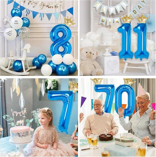 10 Number Balloon - Blue 40-Inch Big Foil Crown - Helium Birthday Party Decoration for 10-Year-Olds