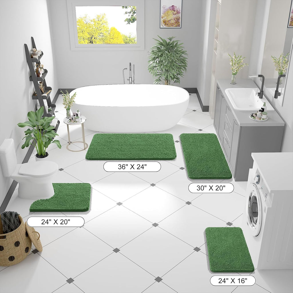 OLANLY Bathroom Rugs - Extra Soft Absorbent Chenille Mats | 30x20 Olive Green, Quick Dry & Machine Washable