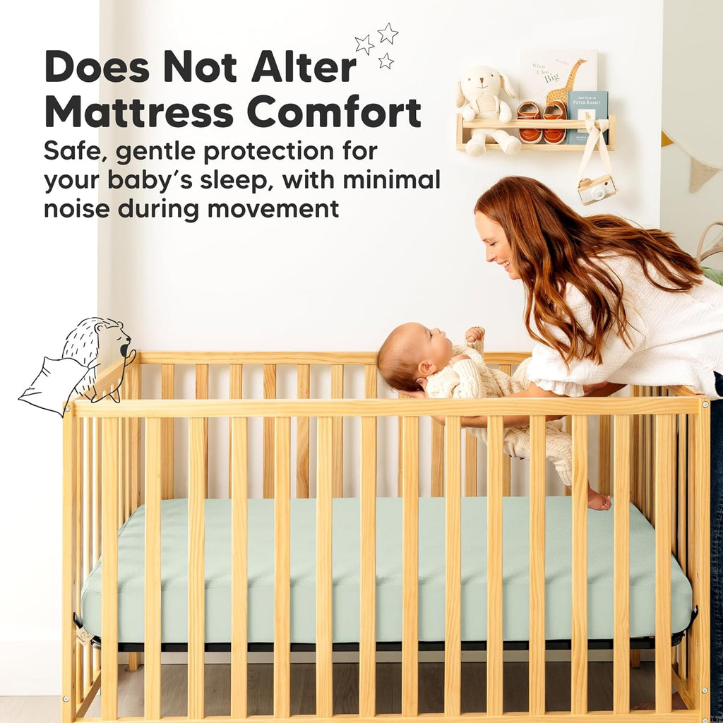 Skiennix 2-Pack Waterproof Crib Mattress Protector - Soft Quilted Cotton, Machine Washable, 52" x 28" (Soft Fern/Quin)
