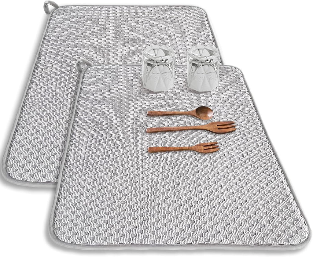 Skiennix Microfiber Dish Drying Mat - Absorbent Kitchen Counter Pad, Large 24"x17", Gray