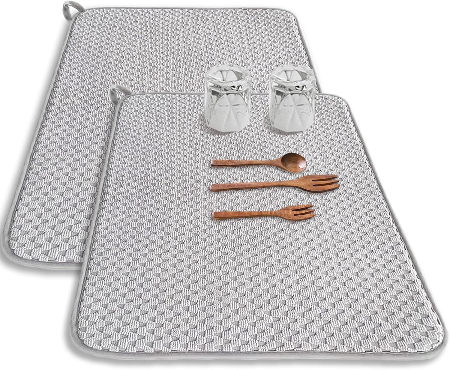Skiennix Microfiber Dish Drying Mat - Absorbent Kitchen Counter Pad, Large 24"x17", Gray