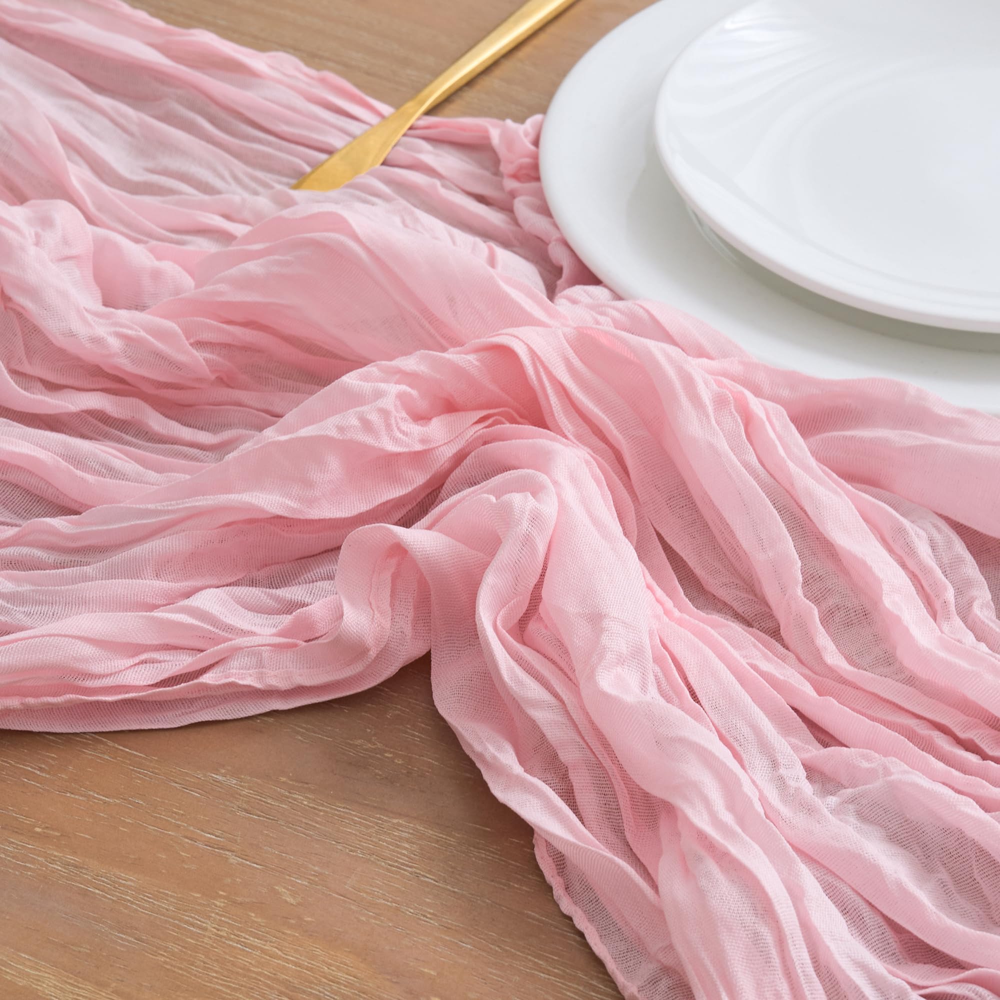 Asee'm 2pcs Cheesecloth Table Runner 120 Inches Blushing Pink Boho Gauze Cheese Cloth Runner 10FT Rustic Sheer Table Runners for Easter Spring Summer Wedding Baby Shower Holiday Party Decoration