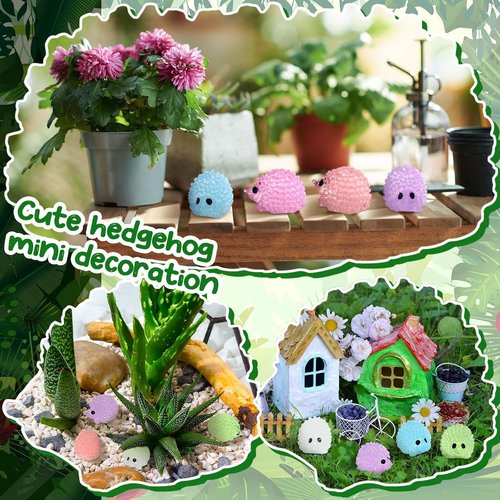 Hiboom Mini Hedgehog Figurines - 120 Pcs Luminous Resin Garden Ornaments for DIY Fairy Decor
