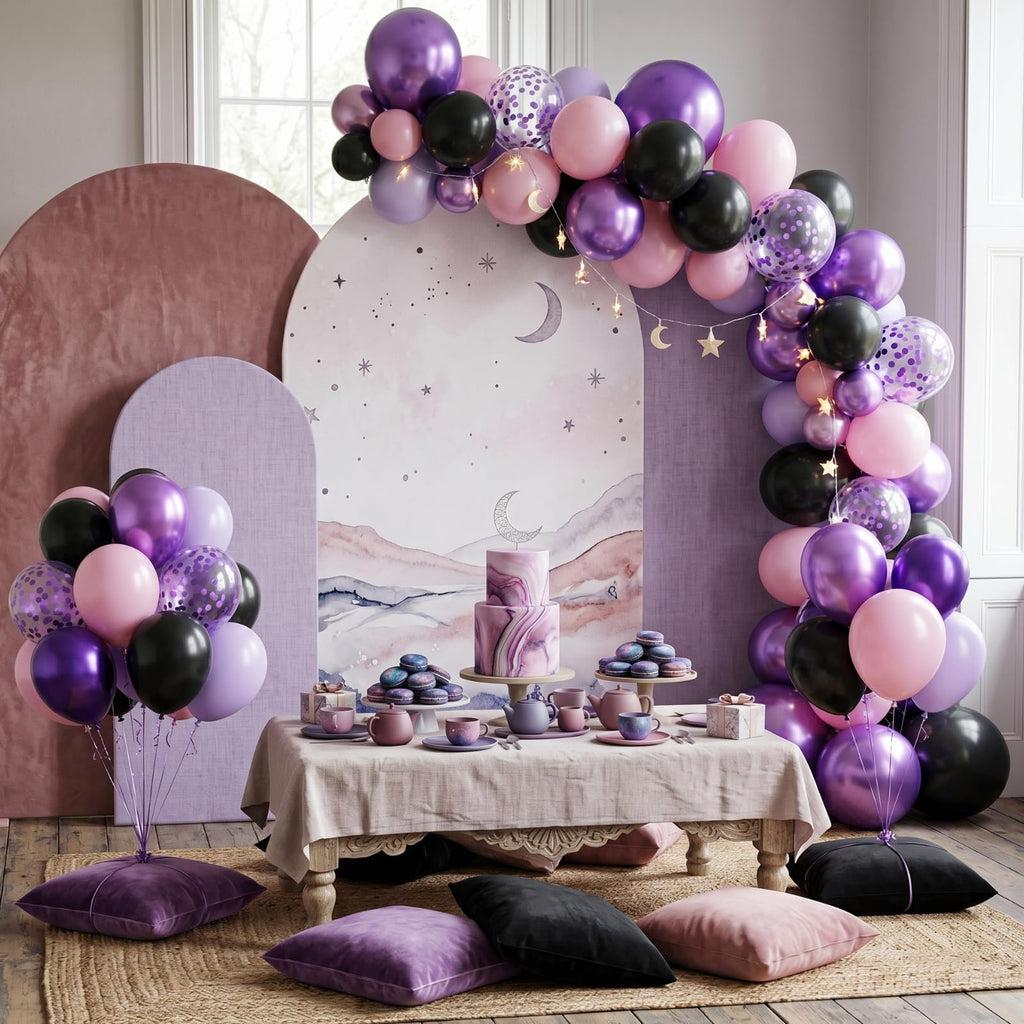 Purple Pink Black Balloons, 12 Inch Pink Black Macaron Dark Metallic Purple Confetti Balloons for Girls Women Wedding Bridal Shower Baby Shower Birthday Party Decorations