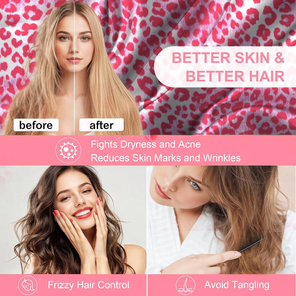 **Skiennix Mulberry Silk Pillowcase - King Size, Hidden Zipper, Soft & Breathable for Hair & Skin | Leopard Pink**