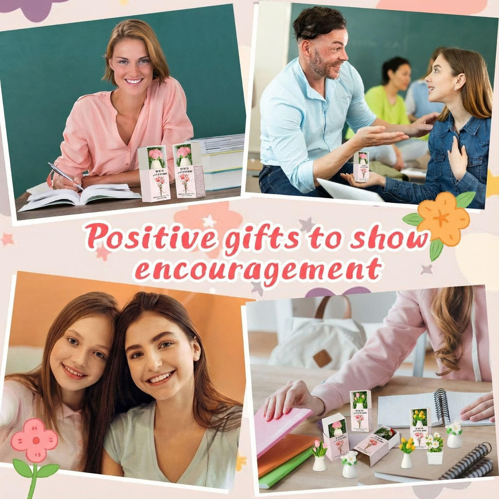 VioraWhite 36 Sets Thank You Gifts for Women Bulk Mini Tiny Flowers with Flowerpot Vase Box Motivational Office Desk Decor Employee Appreciation Gifts for Mothers Day Teacher Office Staff Team