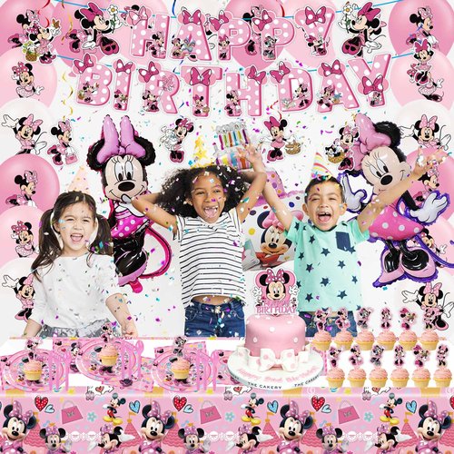 Pink-Themed Birthday Party Decorations Set - Includes Banner, Tablecloth, Balloons, Cutlery