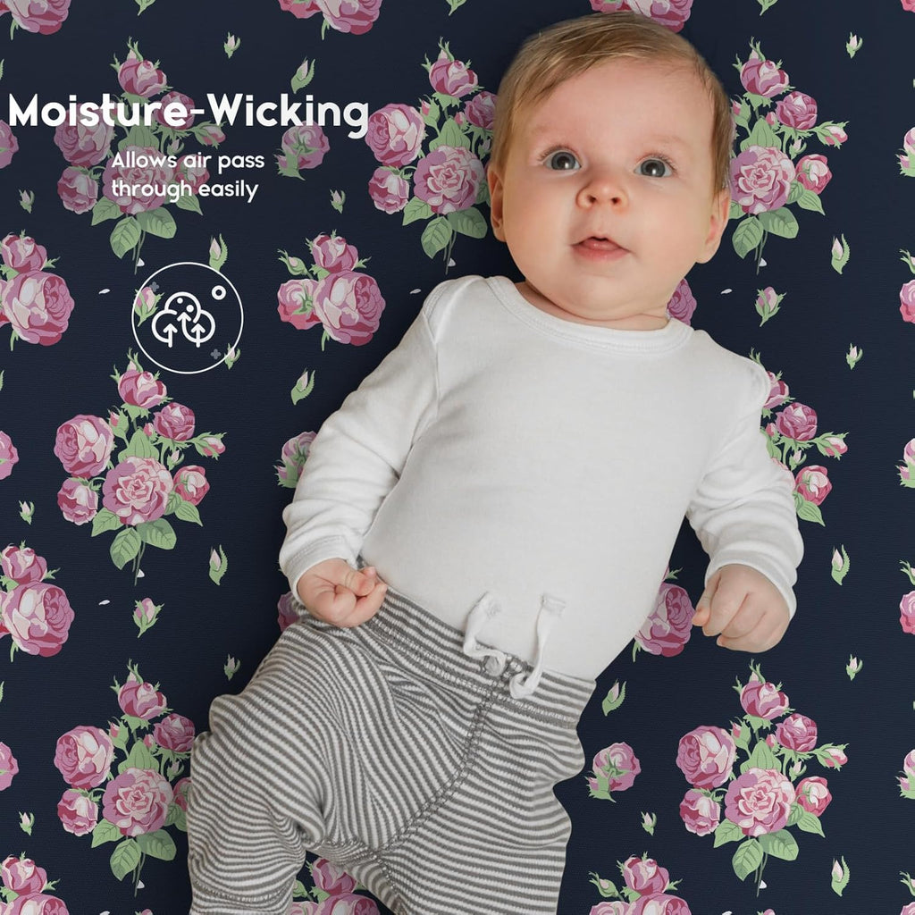 Yoofoss Fitted Pack and Play Sheets - Soft, Breathable Mini Crib Sheets 2-Pack (Pink & Cherry)