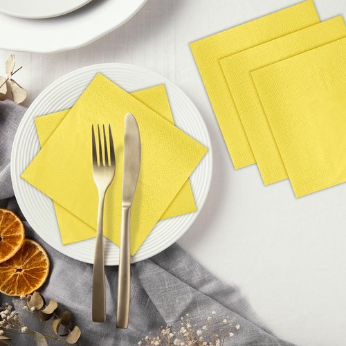 100 Pcs 2-Ply Light Yellow Napkin Disposable Cocktail Napkin Beverage Napkins Dessert Napkins for Dinner, Wedding,Birthday, Party, Bridal Anniversary Reception Event (Yellow)