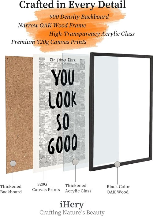 iHery Premium Natural Black Oak Wood Framed Wall Art - Inspirational Vintage Girl Canvas 8x10in
