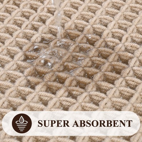 Pauwer 3 Piece Waffle Bath Mat Set - Non Slip, Soft Absorbent Bathroom Rugs for Floor, Tub, Shower - Machine Washable, Khaki