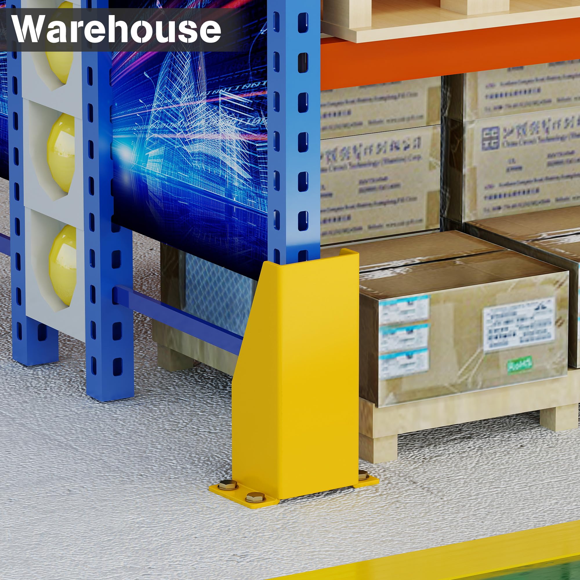 Nisorpa Pallet Rack Post Protectors, 12" Pallet Racking Guards with Hardware U Shape Safety Yellow Pallet Edge Protectors Set of 2