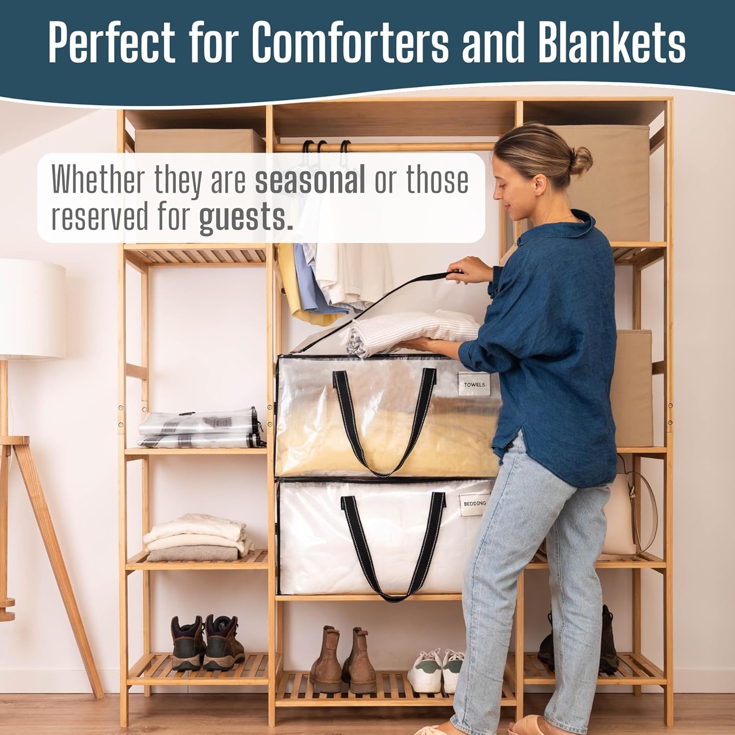 VENO Heavy Duty Moving Bags - Clear Storage Solution for Clothes & Comforters | 4 Pack, Foldable Design