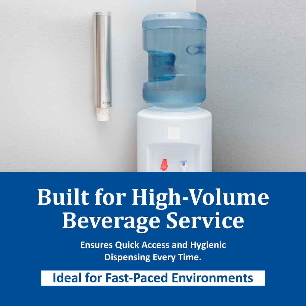 San Jamar Small Pull-Type Cup Dispenser Fits 3-4.5 Oz Cone Cups, 3-5 Oz Flat Cups with Flip Caps for Restaurants, Dining Halls, and Fast Food, Stainless Steel, 16 Inches, Silver