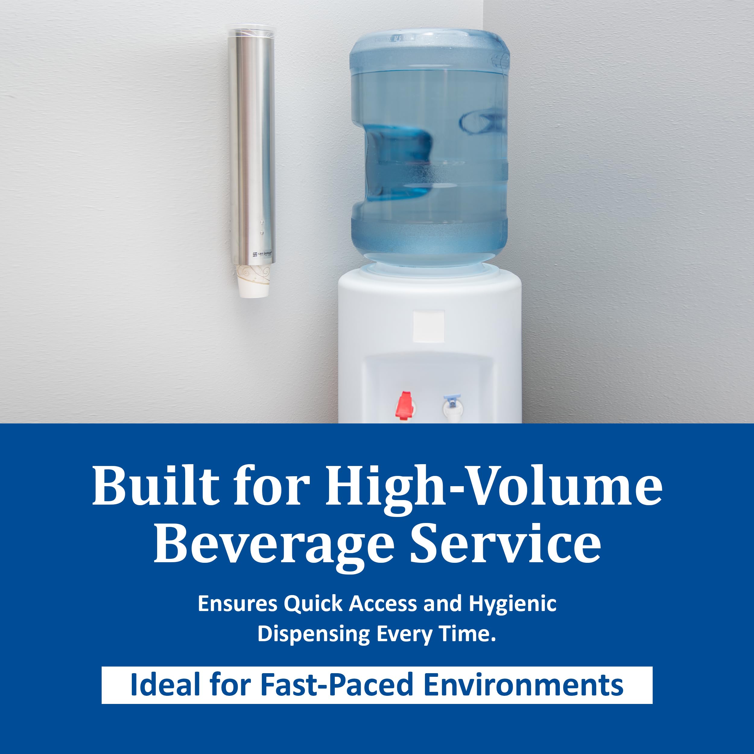 San Jamar Small Pull-Type Cup Dispenser Fits 3-4.5 Oz Cone Cups, 3-5 Oz Flat Cups with Flip Caps for Restaurants, Dining Halls, and Fast Food, Stainless Steel, 16 Inches, Silver