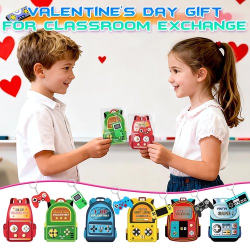 AuroTops Valentines Day Cards for Kids School,30 Pack Video Games Keychains with Valentines Cards for Kids Classroom Exchange Gift Valentine's Day Gifts Party Favors Boys Girls Classroom Prizes Bulk