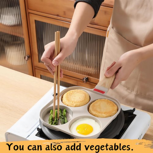 Foorey Home Egg Pan 4 Cup Nonstick Frying Omelette Pan with Lid for Breakfast Skillet for Eggs Pancake with 1 Spatula 1 Brush White