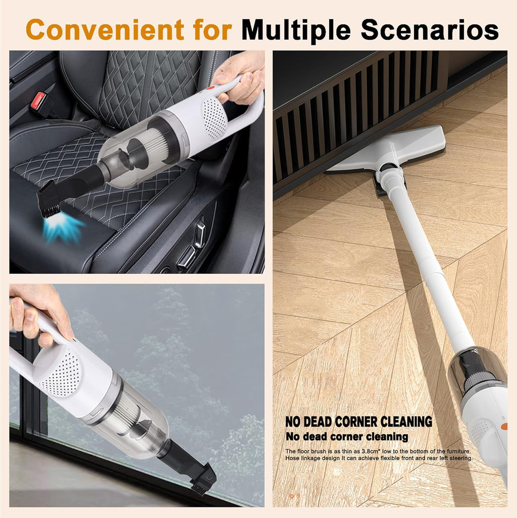 Skiennix 6-in-1 Lightweight Stick Vacuum Cleaner - 100W Powerful Motor for Hard Floors & Carpets (Silver Cordless)