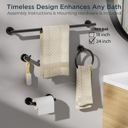 FORIOUS Bathroom Hardware Set - SUS304 Stainless Steel Towel Bar & Toilet Paper Holder | 4-Piece Matte Black