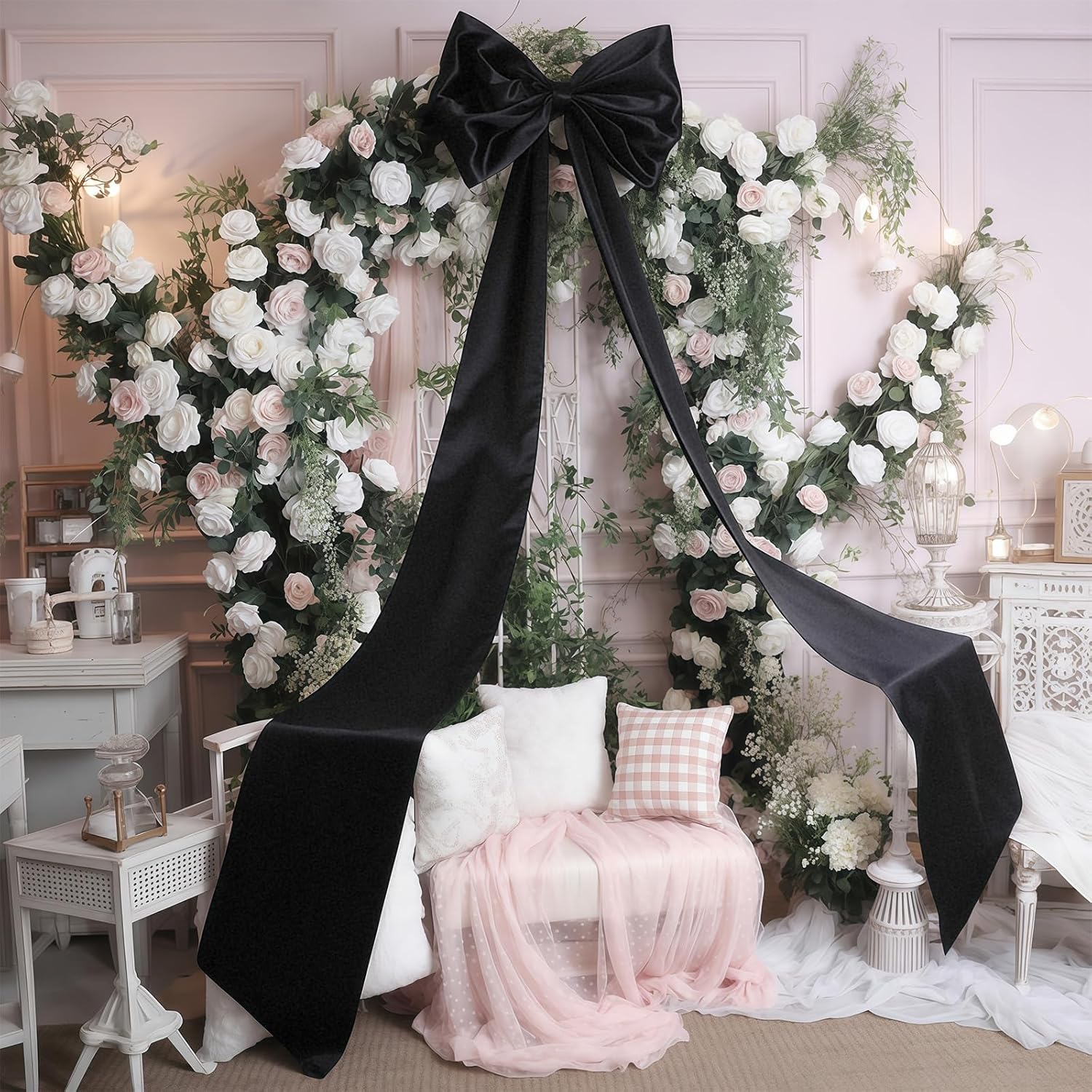 Skiennix Black Velvet Bow Decor - 50 x 20 Inches Large Party Decoration for Birthdays & Weddings