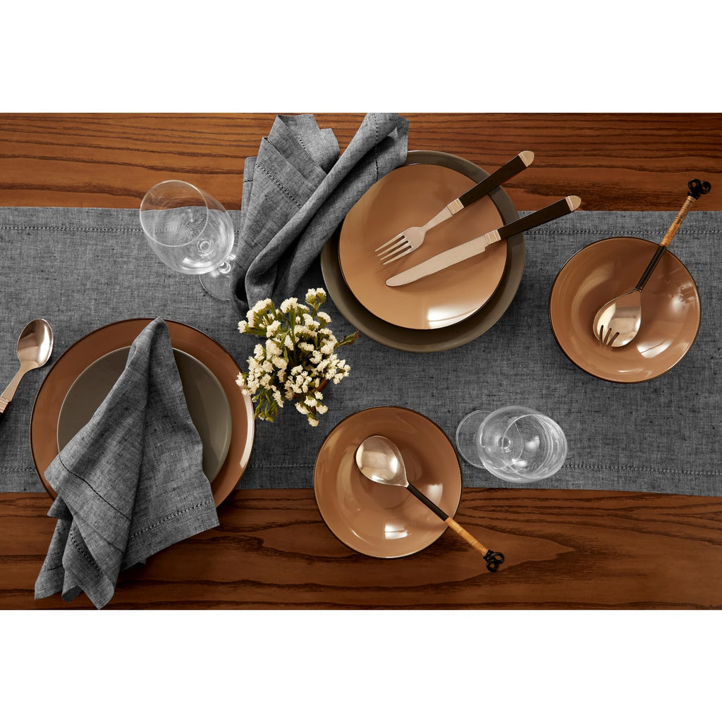 Solino Home Linen Table Runner 120 Inches Long - 100% Pure Linen Charcoal Grey Table Runner 14 x 120 Inch - Milan Hemstitch