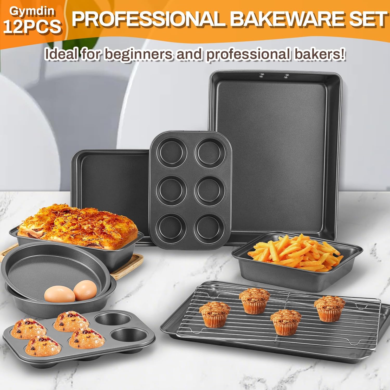 Skiennix Nonstick Bakeware Set - 12PCS Carbon Steel Baking Pans with Wider Grip & Easy Release