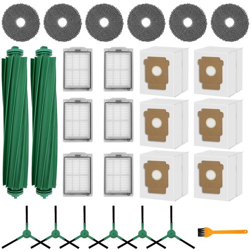 26 Pack Replacement Kits for irobot Roomba Plus 405 Combo & 505 Combo Vacuum Cleaner, 2 Roller Brush, 6 Filters, 6 Side Brush, 6 Mop Pads, 6 Vacuum Bags Replacement Parts, 1 cleaning brush