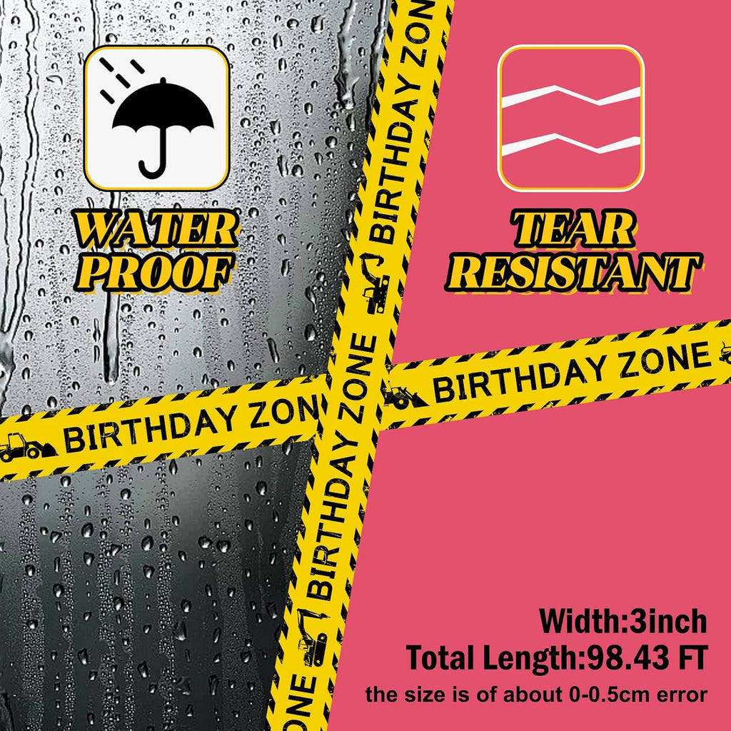 Nuanchu Birthday Zone Construction Party Tape - 3'' x 98 Feet | Perfect for Kids' Classroom Decor