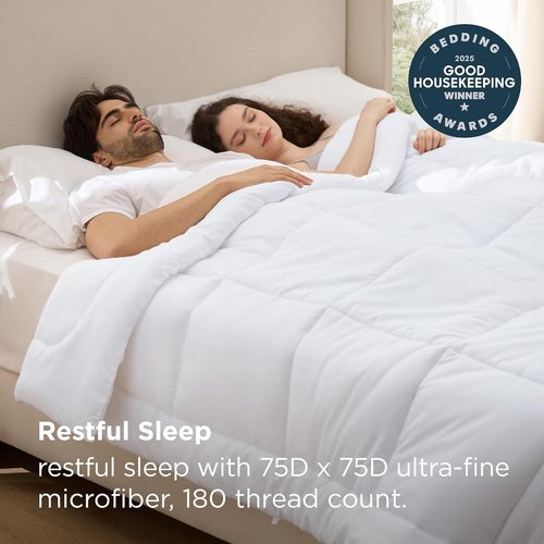 Bedsure Queen Size Comforter - All Season Quilted Down Alternative Duvet, Machine Washable, 88 x 88 Inches | White