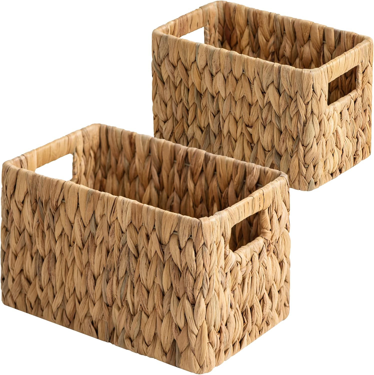 StorageWorks Wicker Baskets - Handwoven Water Hyacinth with Built-in Handles for Bathroom Organization | Medium & Small, 2 Pack