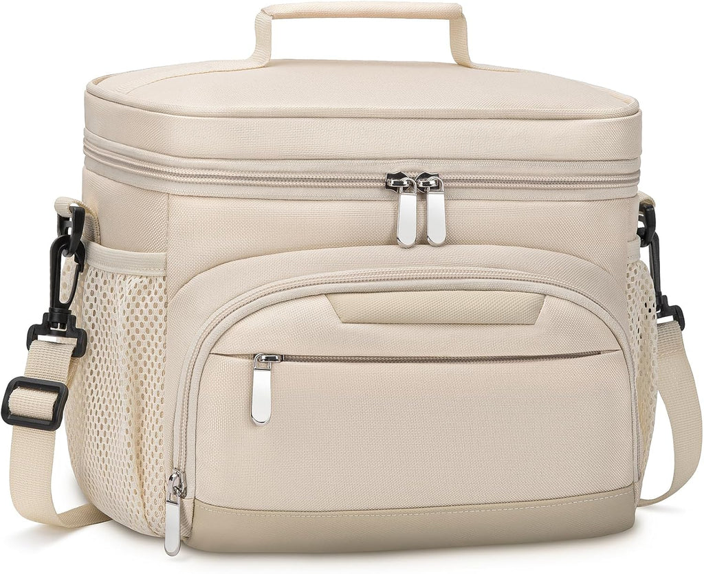 Skiennix Insulated Lunch Box - Leakproof Soft Cooler Tote Bag with Adjustable Strap for Adults | Beige, 12-Can (8L)