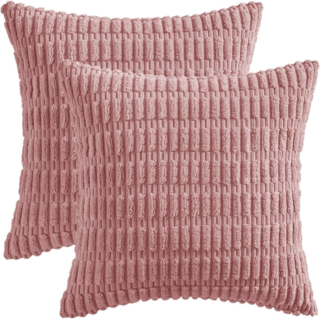 MIULEE Corduroy Throw Pillow Covers - Soft Boho Striped Design, 20x20 Inch, Blush Pink for Modern Home Decor