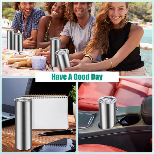 Potchen 16 Pack 20 oz Stainless Steel Skinny Tumbler Water Tumbler Cup Insulated Stainless Steel Cups with Lid Double Layer Travel Coffee Mug Reusable for Hot Cold Drink Home Office Car Use(Silver)