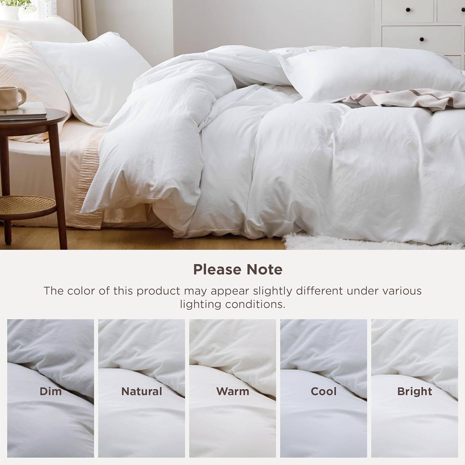 Bedsure White Duvet Cover Set - Extra Soft Prewashed Cotton-Like Polyester | Queen Size 90x90 Inches, 3 Pieces with Zipper Closure