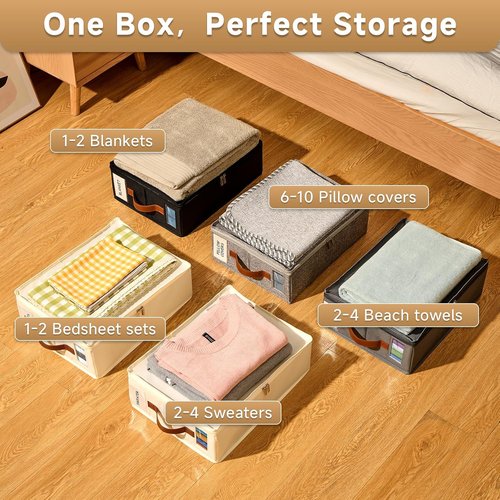 Bed Sheet Organizer 4 Pack - Insect-Proof Storage with Zipper, Handle & Window | Ideal for Linen Closet