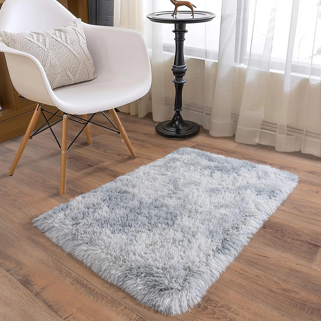 Skiennix Ultra Soft Runner Rug - Non-Slip Rubber Backing & Thick Memory Sponge | 2x3 Feet Tie-Dye Light Grey