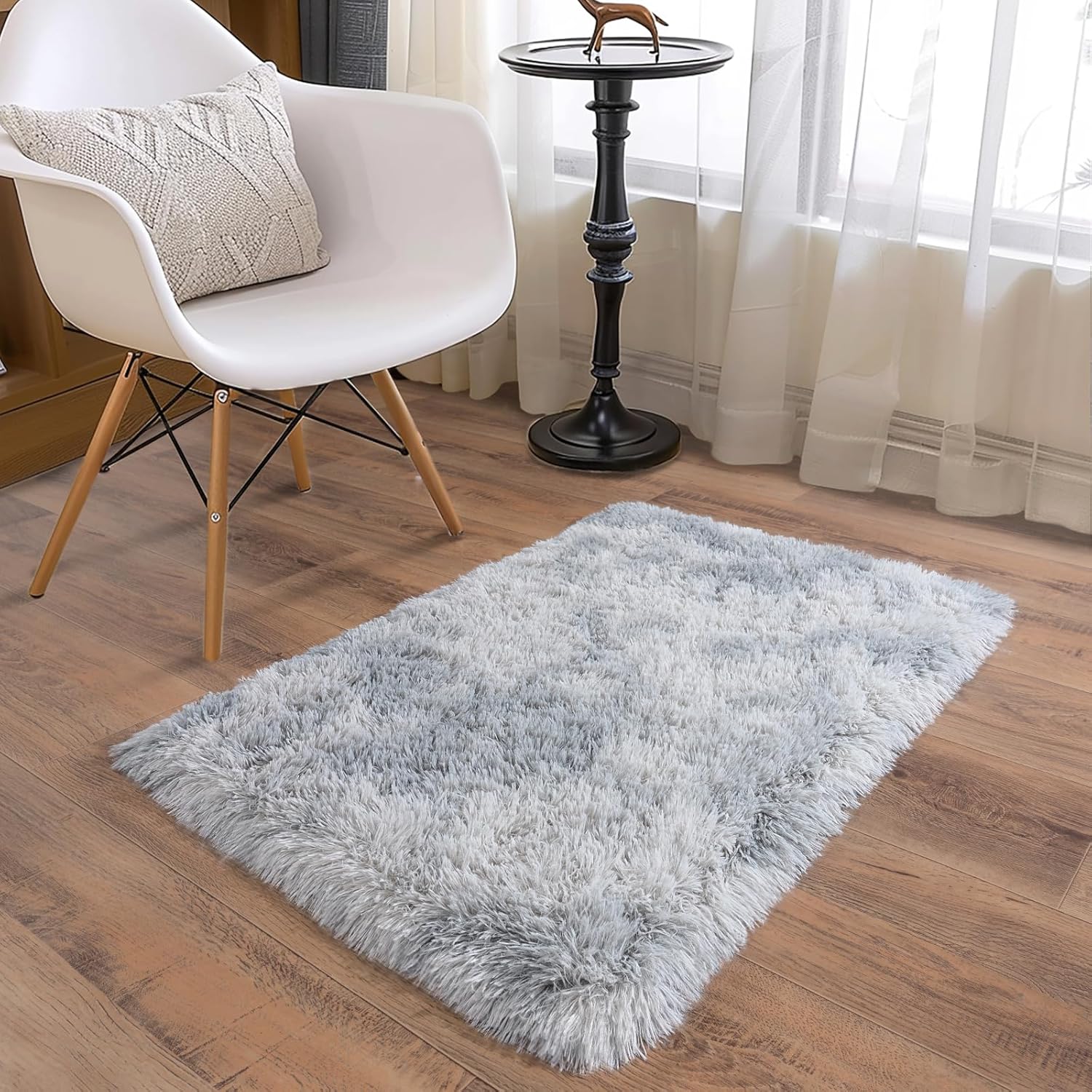 Skiennix Ultra Soft Runner Rug - Non-Slip Rubber Backing & Thick Memory Sponge | 2x3 Feet Tie-Dye Light Grey